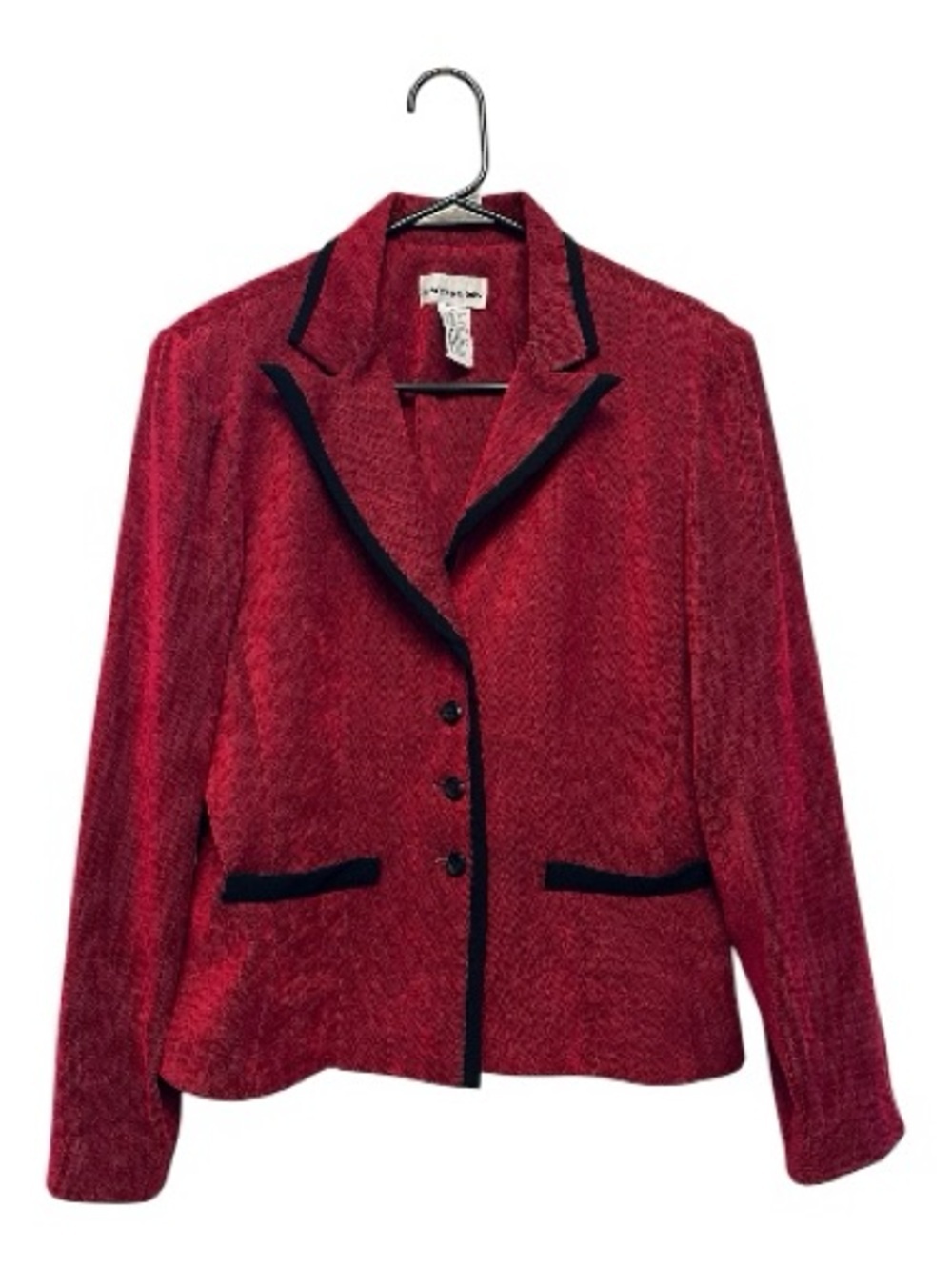 Vintage Y2K Era Perceptions Soft Red Blazer with Black Trim Size 10